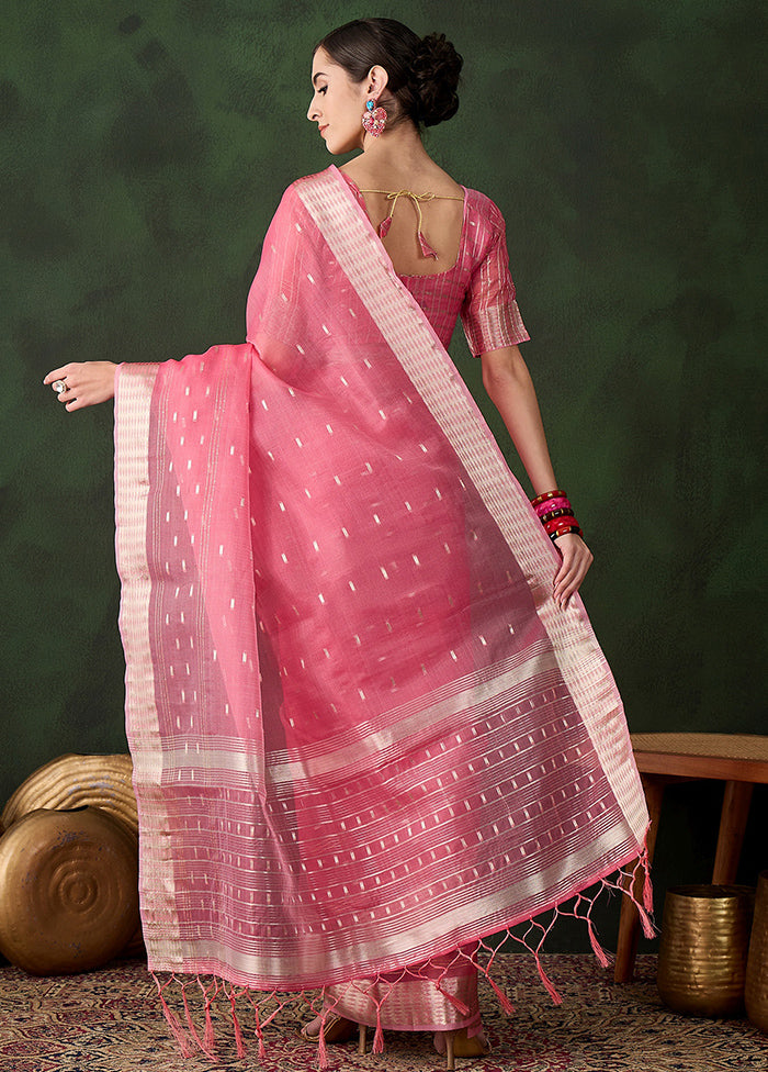 Pink Organza Saree With Blouse Piece Big Discount For Sale