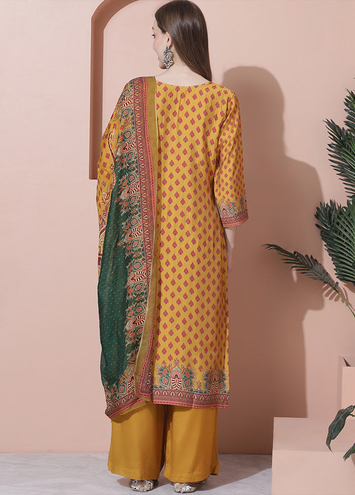 3 Pc Mustard Unstitched Silk Suit Set Buy Cheap Limited Edition