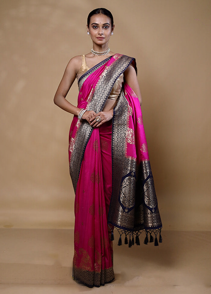 Pink Dupion Silk Saree With Blouse Piece Store With Big Discount