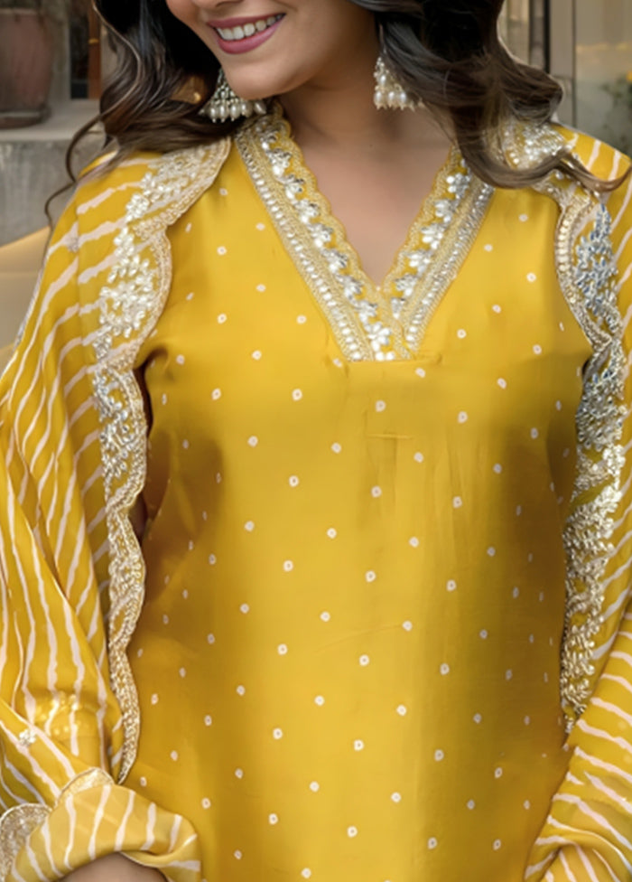 3 Pc Yellow Readymade Silk Suit Set Cheap Sale The Cheapest