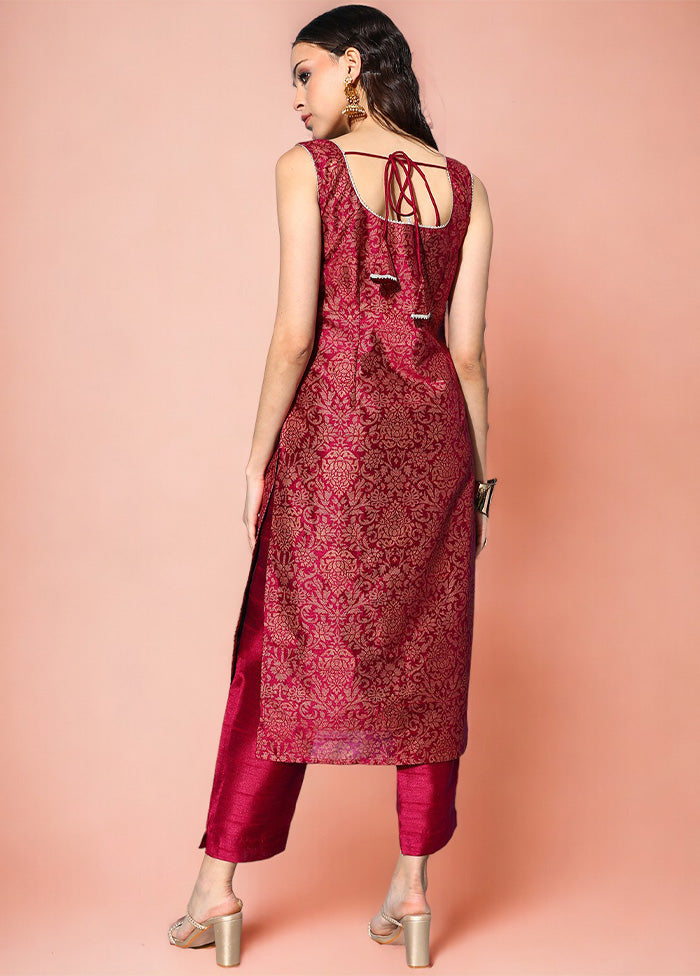 2 Pc Wine Readymade Silk Kurti Set Cost Online