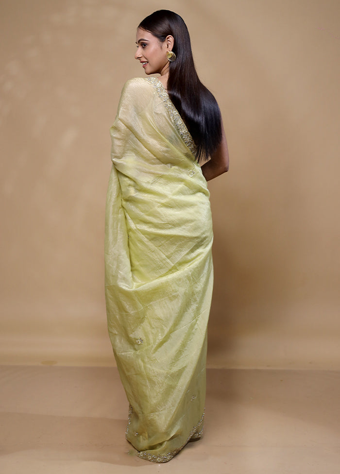 Green Crushed Tissue Silk Saree With Blouse Piece Cheap Sale Fashionable