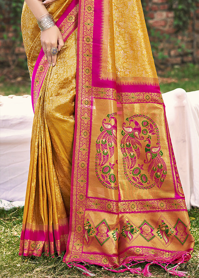 Mustard Spun Silk Saree With Blouse Piece Clearance Manchester Great Sale