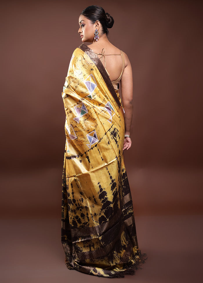 Yellow Handloom Tussar Pure Silk Saree With Blouse Piece Recommend Sale Online