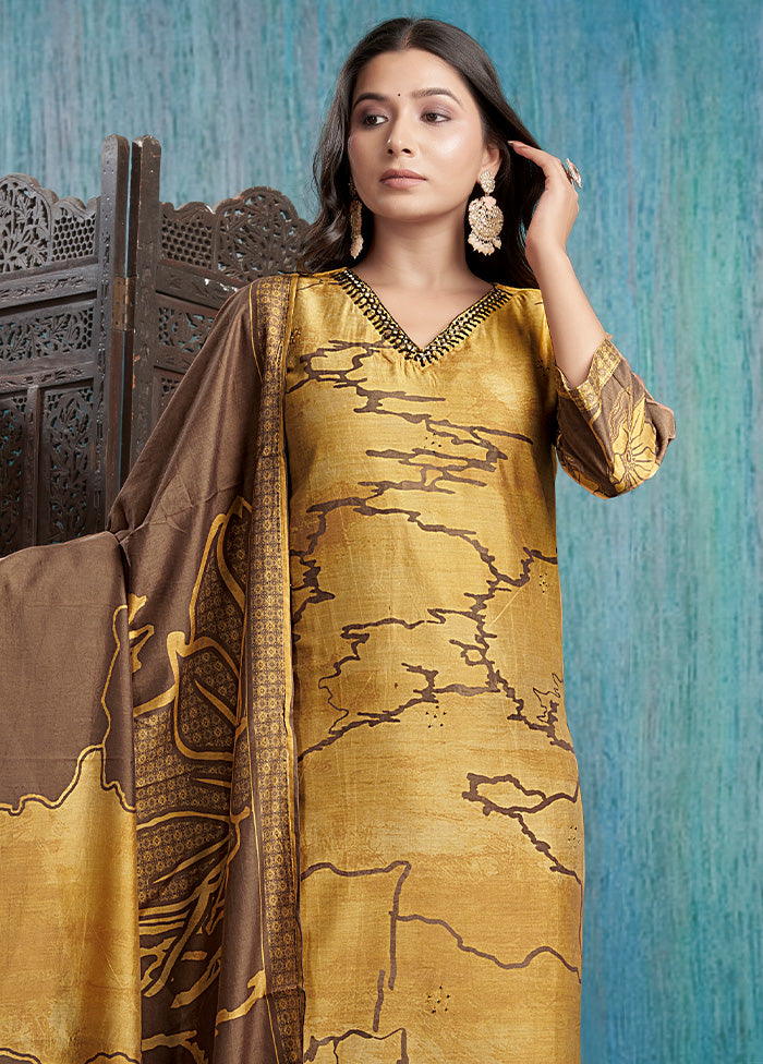 3 Pc Mustard Readymade Viscose Dupatta Suit Set 2025 Cheap Online