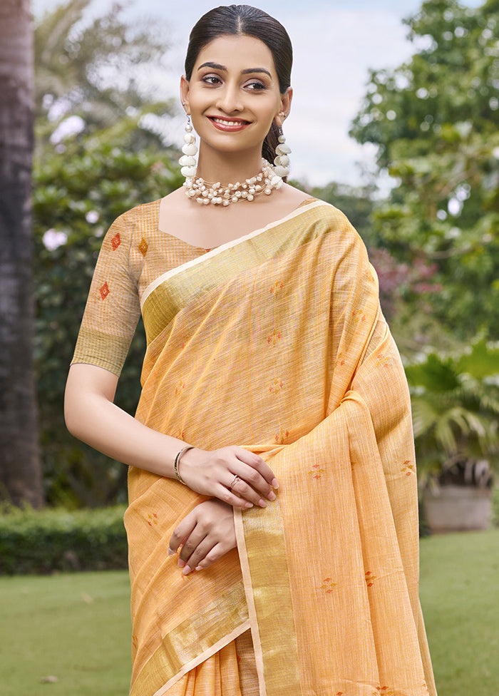 Peach Cotton Saree With Blouse Piece Supply Online