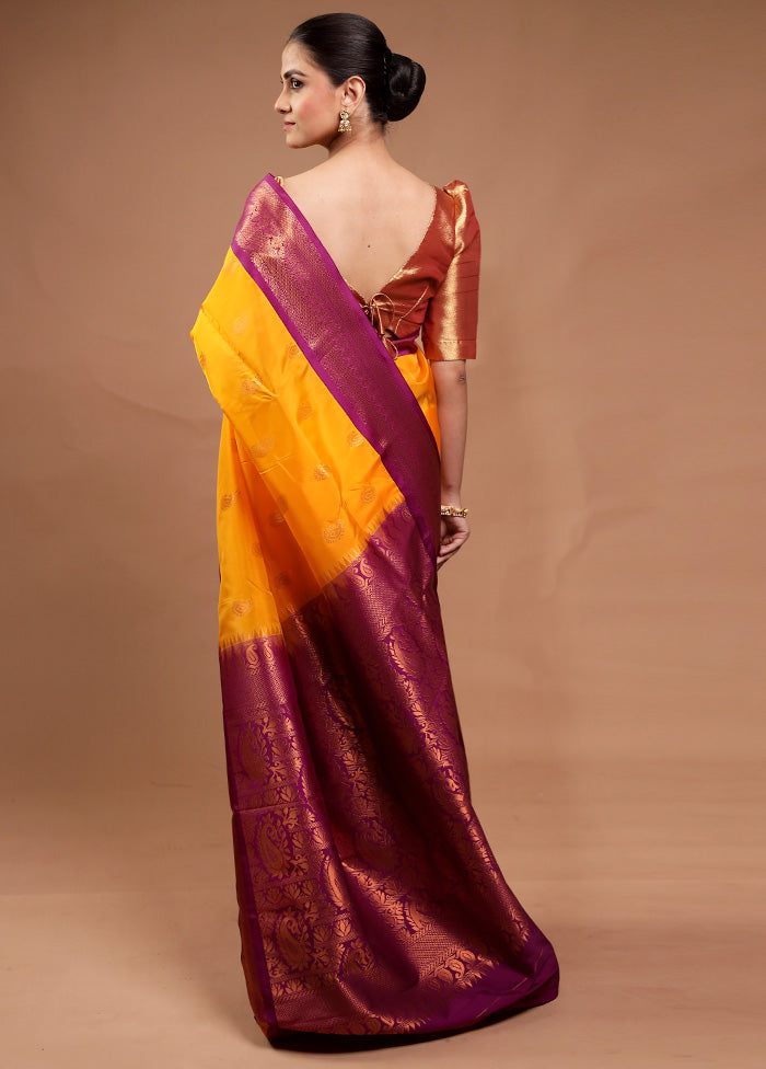 Yellow Kanjivaram Silk Saree With Blouse Piece Clearance Online