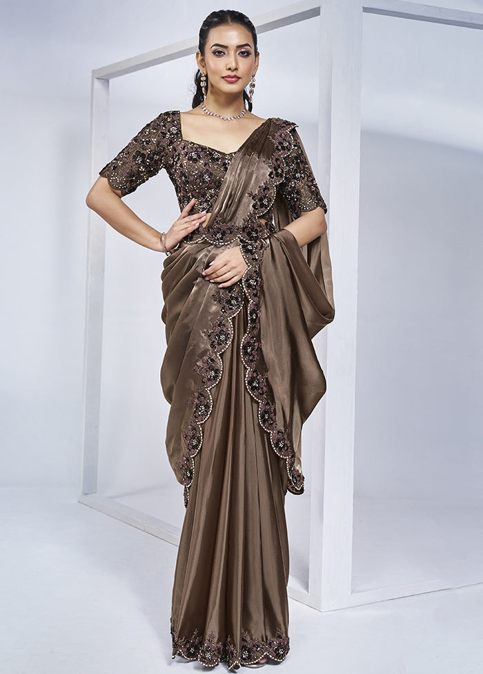 Brown Crepe Silk Saree With Blouse Piece 2025 Newest Online