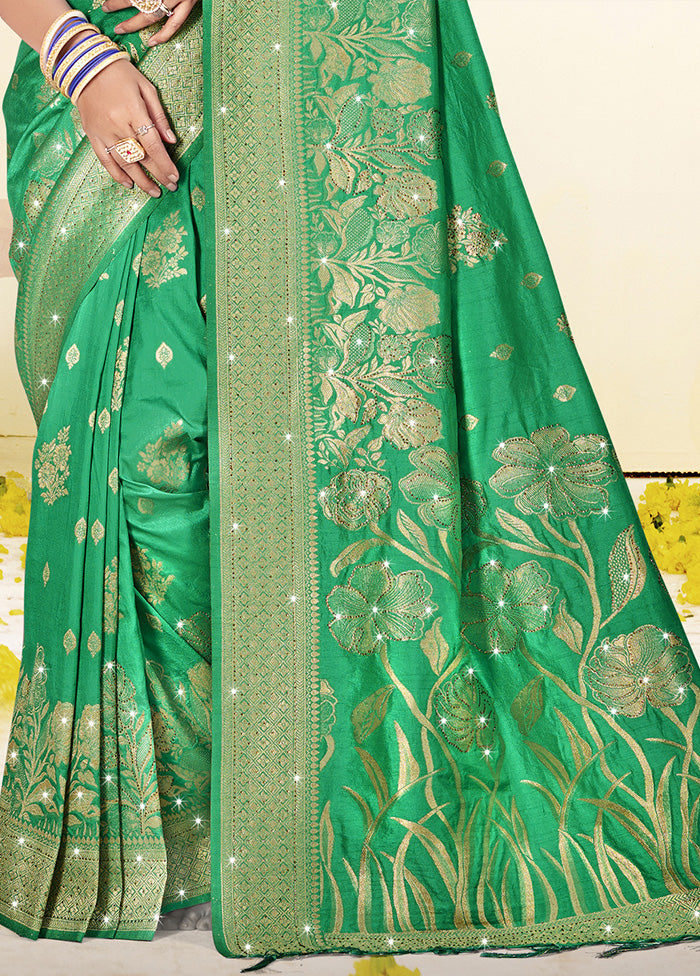 Green Spun Silk Saree With Blouse Piece Discount Classic