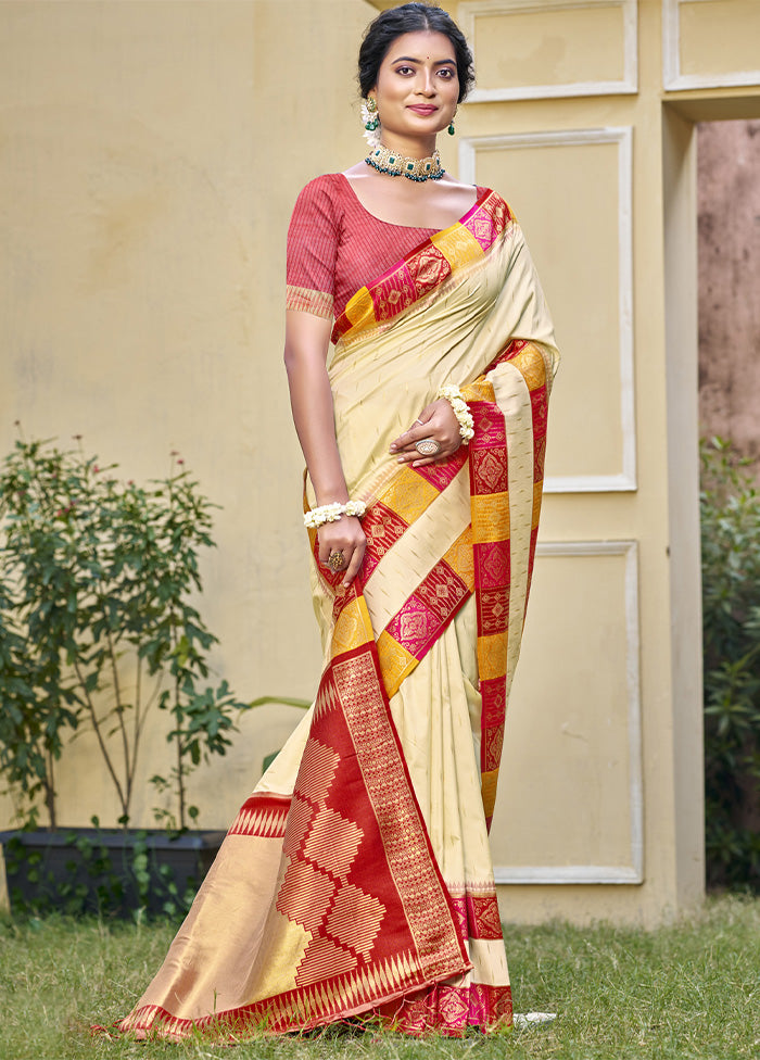 Cream Dupion Silk Saree With Blouse Piece From China Cheap Pice