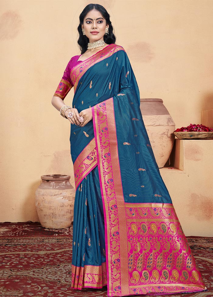 Blue Dupion Silk Saree With Blouse Piece Free Shipping Get To Buy