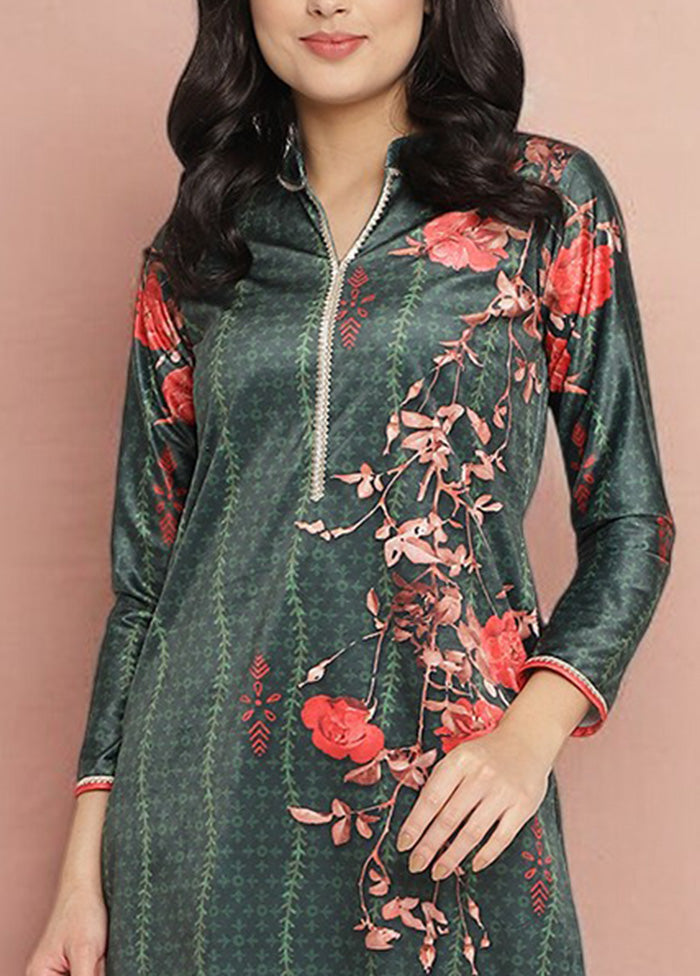 2 Pc Dark Green Readymade Velvet Kurti Set Cheap Wholesale