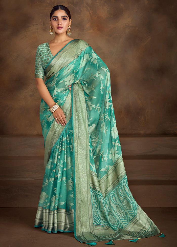 Sea Green Spun Silk Saree With Blouse Piece 2025 Online