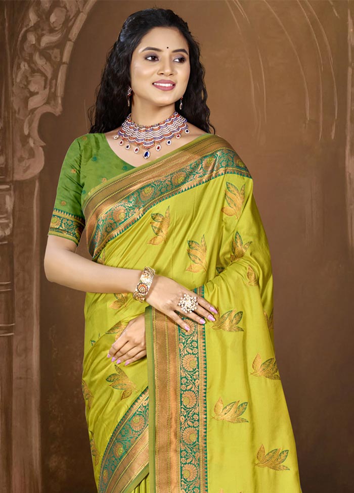 Parrot Green Dupion Silk Saree With Blouse Piece Explore Online