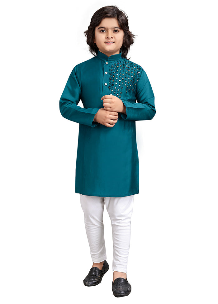 Teal Viscose Kurta Pajama Set How Much Sale Online