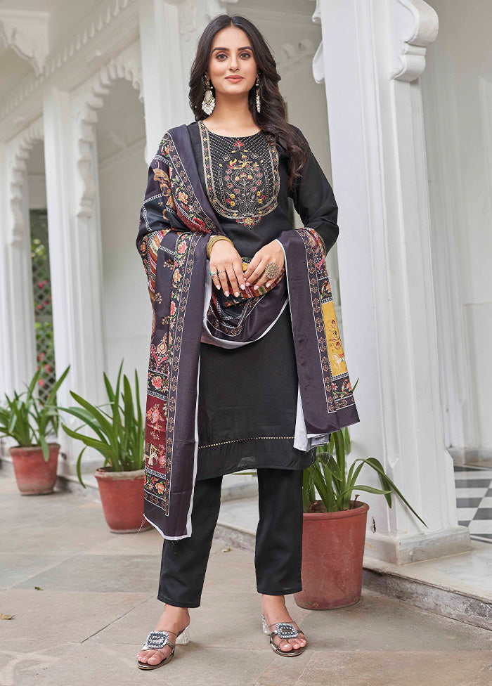 3 Pc Black Readymade Cotton Dupatta Suit Set 100% Original