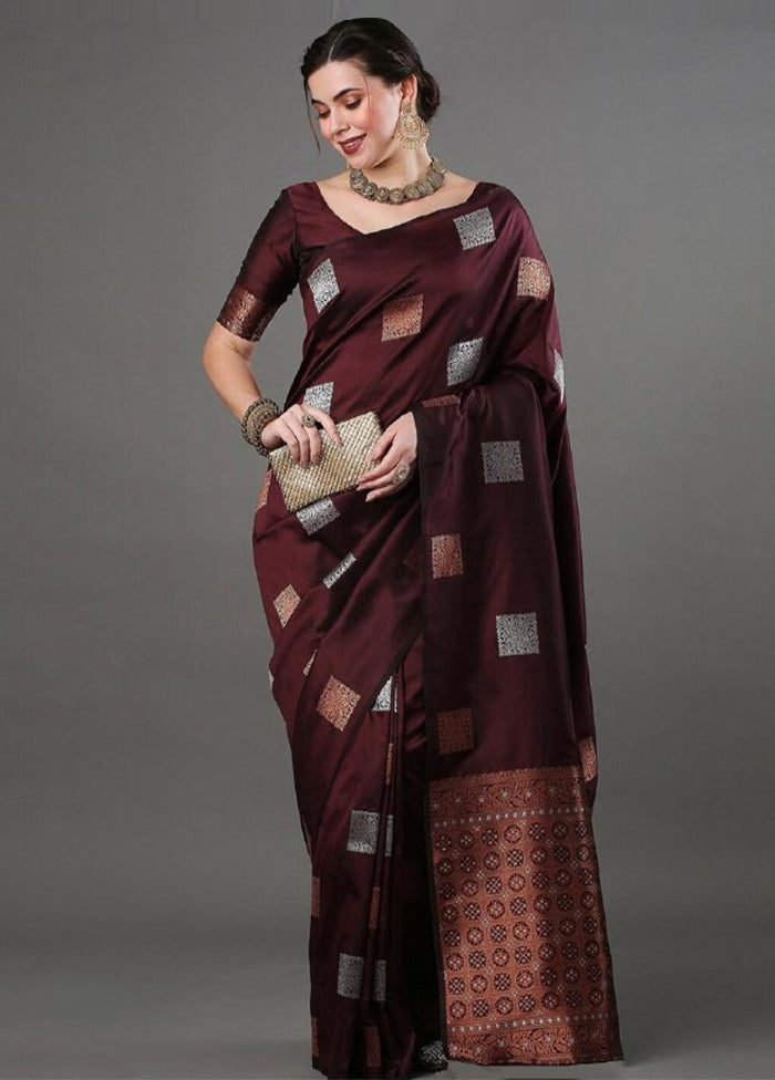 Brown Banarasi Silk Saree With Blouse Piece Free Shipping Cheap