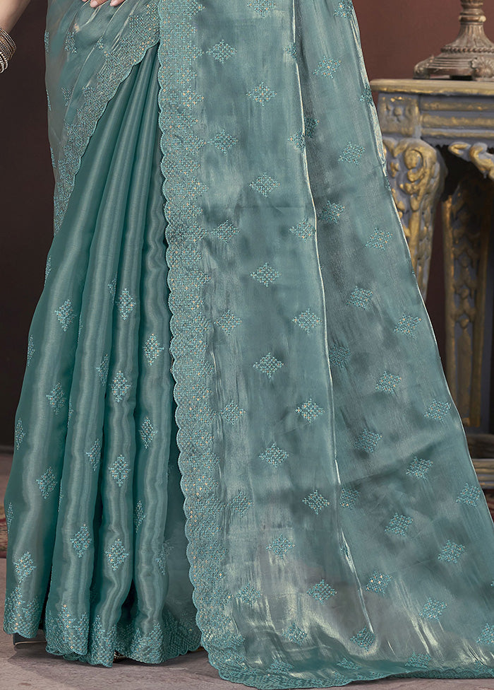 Teal Spun Silk Saree With Blouse Piece Online Online Clearance