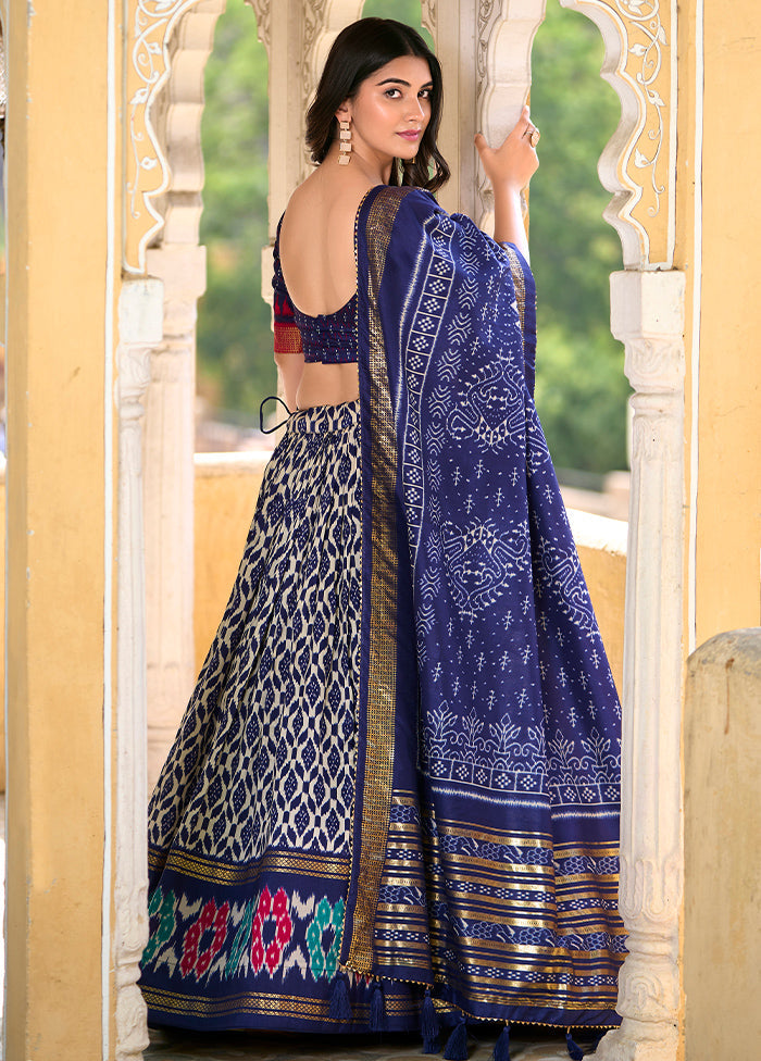 3 Pc Blue Silk Semi Stitched Lehenga Set Clearance Eastbay