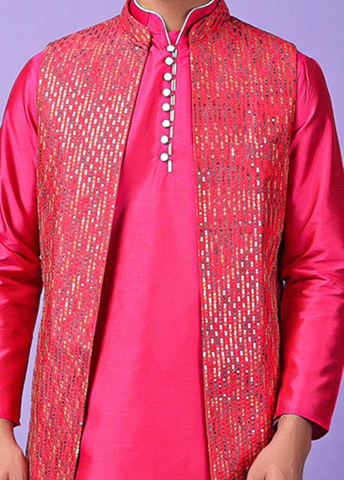 3 Pc Pink Silk Nehru Set Buy Online