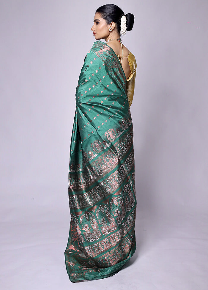 Green Handloom Baluchari Pure Silk Saree With Blouse Piece Free Shipping Get Authentic