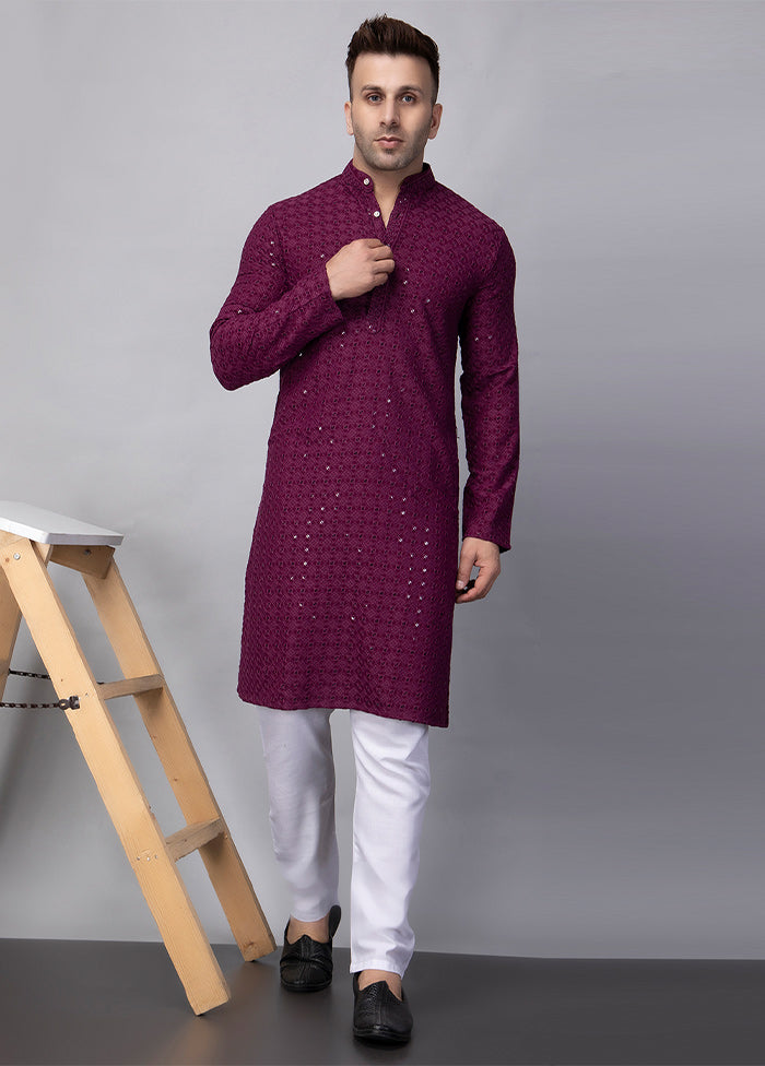 2 Pc Purple Viscose Kurta Pajama Set Sale Affordable