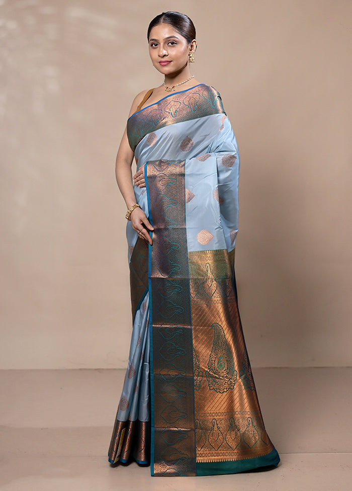 Blue Kanjivaram Silk Saree With Blouse Piece Buy Cheap For Cheap