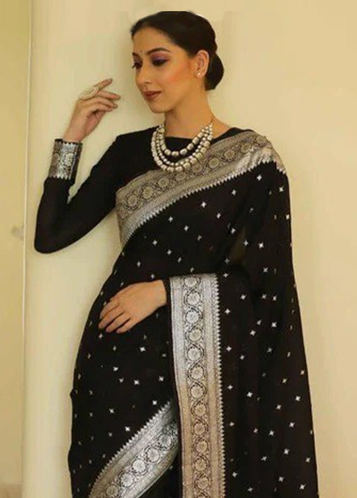 Black Banarasi Silk Saree With Blouse Piece Outlet Official