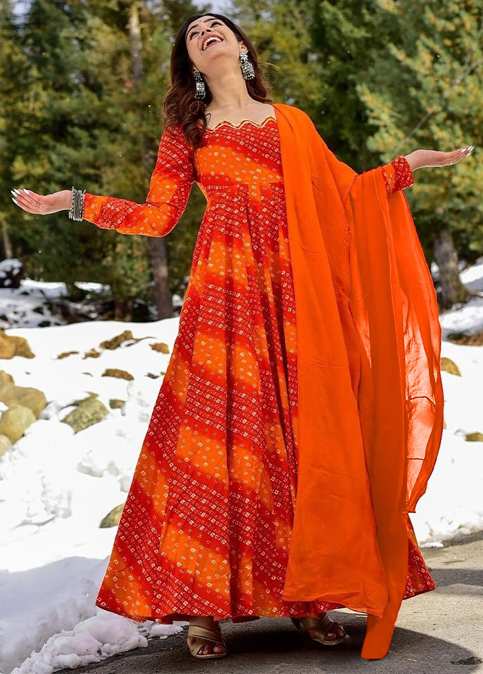 Orange Readymade Rayon Dupatta Indian Dress Purchase For Sale