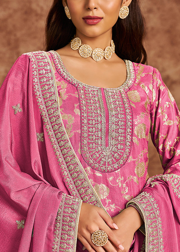 3 Pc Pink Semi Stitched Silk Suit Set Best Pices Cheap Pice