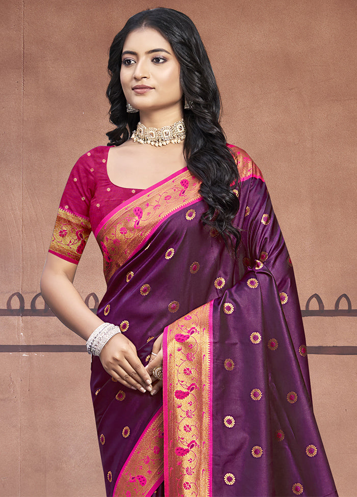 Wine Dupion Silk Saree With Blouse Piece Sale Online Online