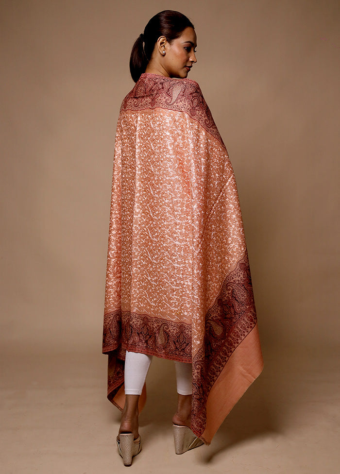 Peach Butta Work With Zari Woven Border Shawl Discount Cheapest Pice