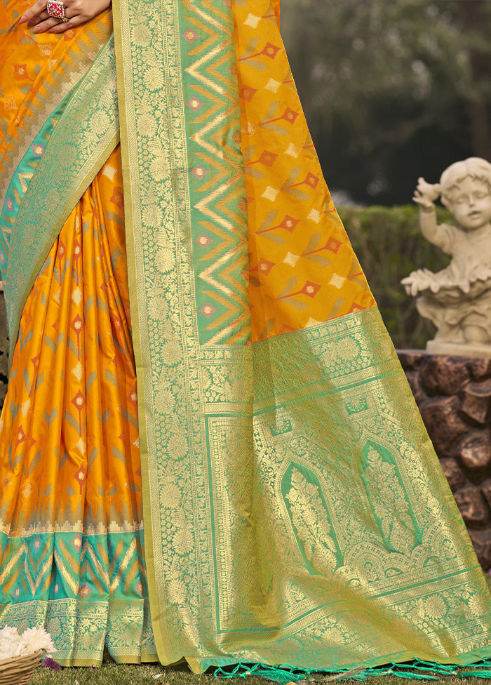 Yellow Spun Silk Saree With Blouse Piece Discount Outlet Store