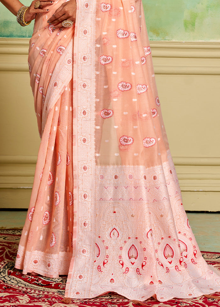 Peach Cotton Saree With Blouse Piece Authentic Online