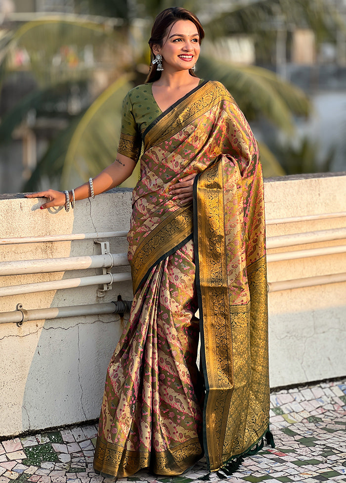 Green Dupion Silk Saree With Blouse Piece Pay With Visa Cheap Pice