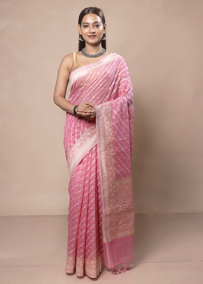 Pink Kora Silk Saree With Blouse Piece Store Cheap Online