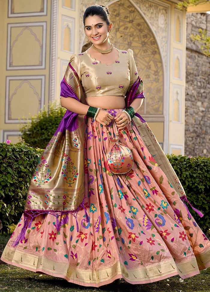 3 Pc Peach Silk Semi Stitched Lehenga Set Free Shipping Finishline