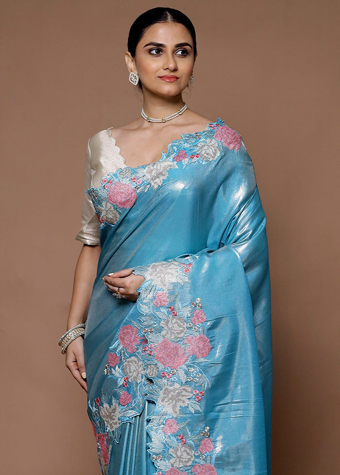 Blue Tissue Silk Saree With Blouse Piece Pay With Visa Cheap Online