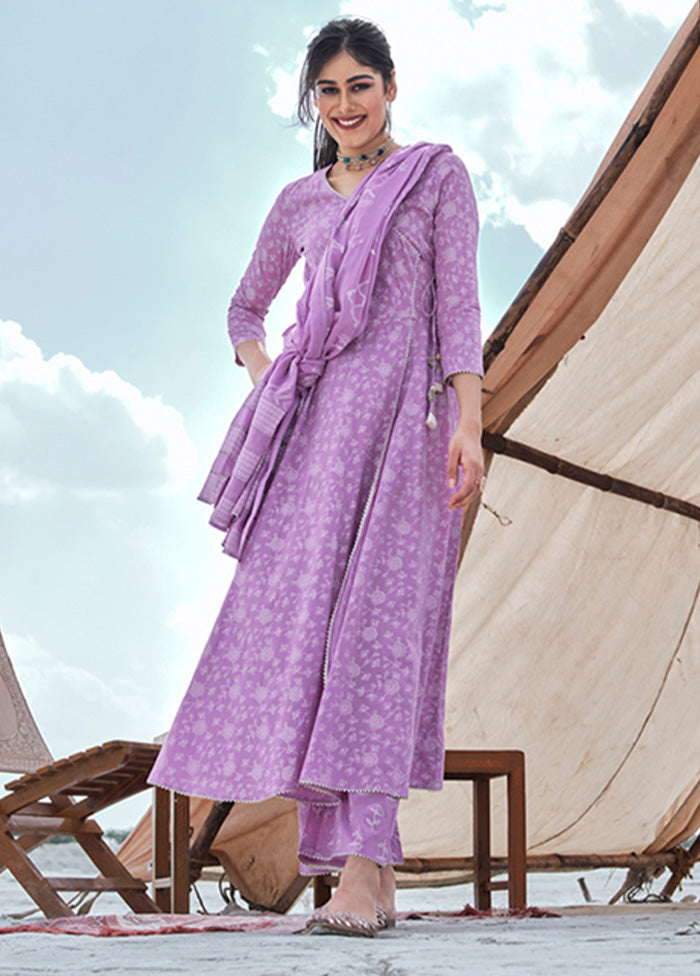 3 Pc Purple Readymade Cotton Dupatta Suit Set Free Shipping Wiki