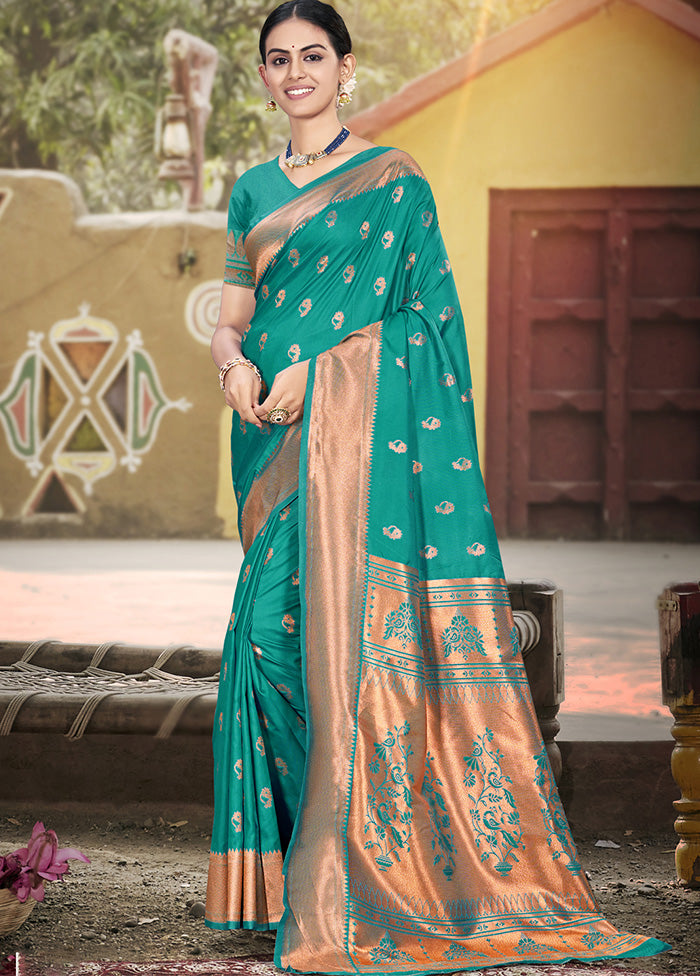 Sea Green Spun Silk Saree With Blouse Piece Free Shipping Low Pice Fee Shipping