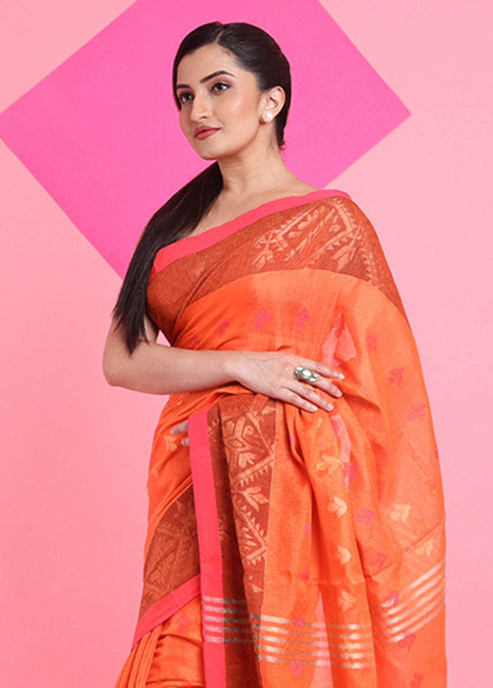 Orange Spun Silk Saree With Blouse Piece Best Place Sale Online