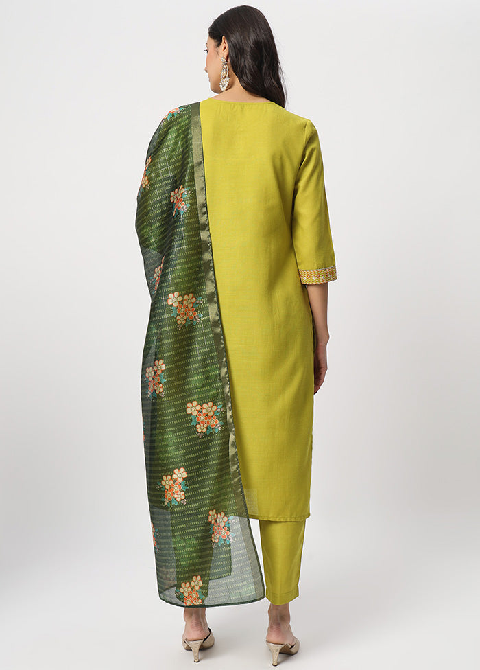 3 Pc Green Readymade Cotton Dupatta Suit Set Buy Cheap Footlocker Pictures