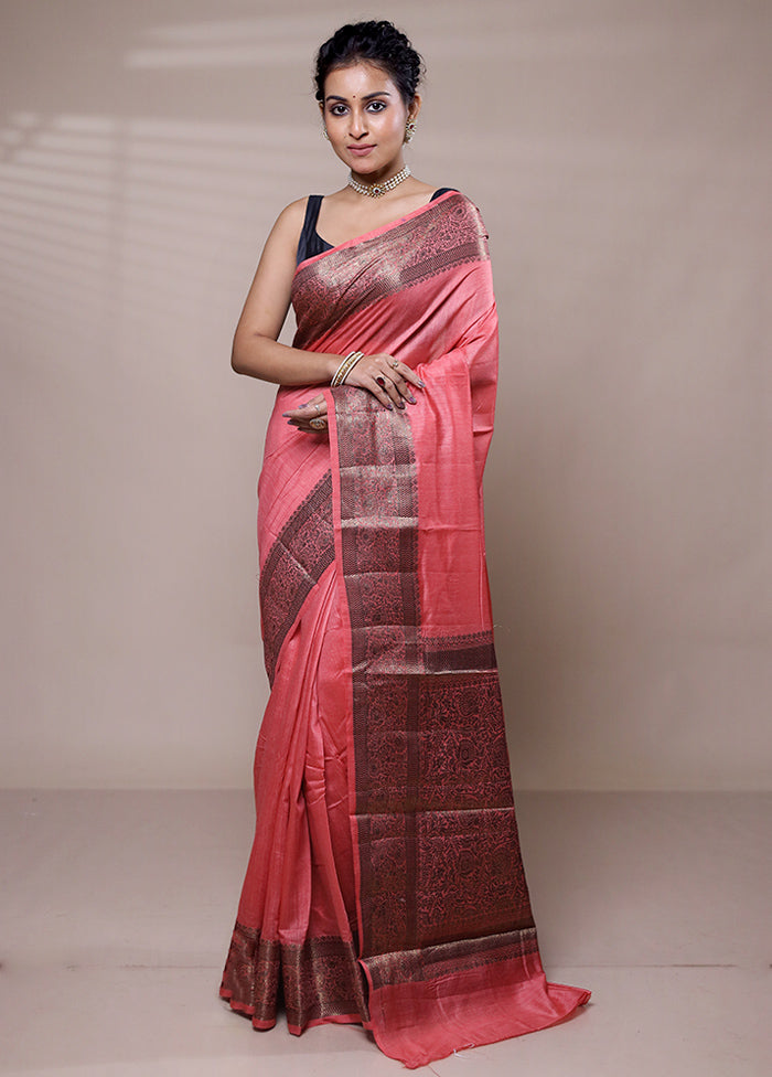 Pink Handloom Dupion Pure Silk Saree With Blouse Piece High Quality For Sale