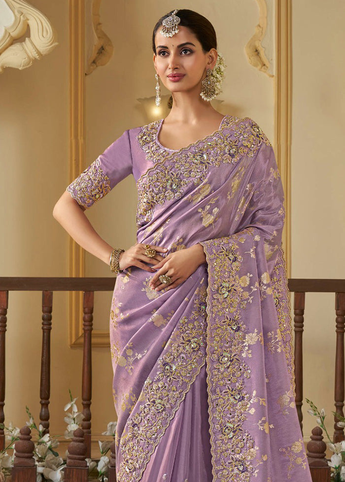 Purple Spun Pure Silk Saree With Blouse Piece Best Sale Cheap Pice