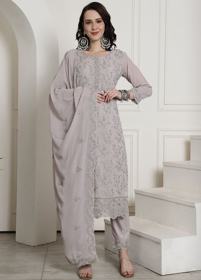 3 Pc Grey Unstitched Georgette Suit Set Many Kinds Of Cheap Pice