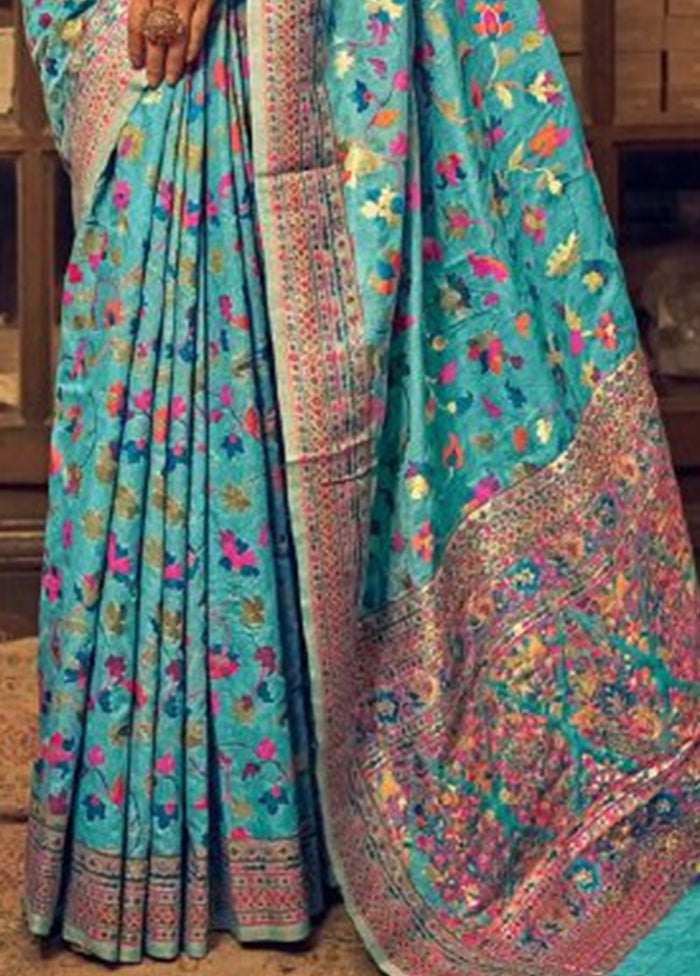 Sky Blue Banarasi Silk Saree With Blouse Piece Sale Geniue Stockist