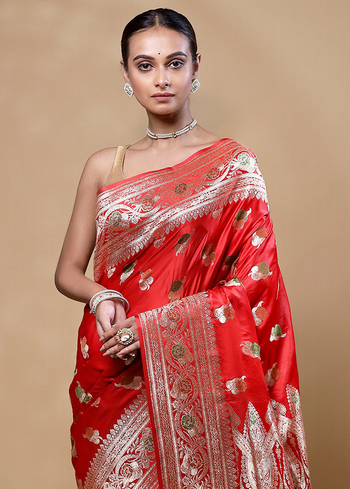 Red Banarasi Silk Saree With Blouse Piece Buy Cheap Fake