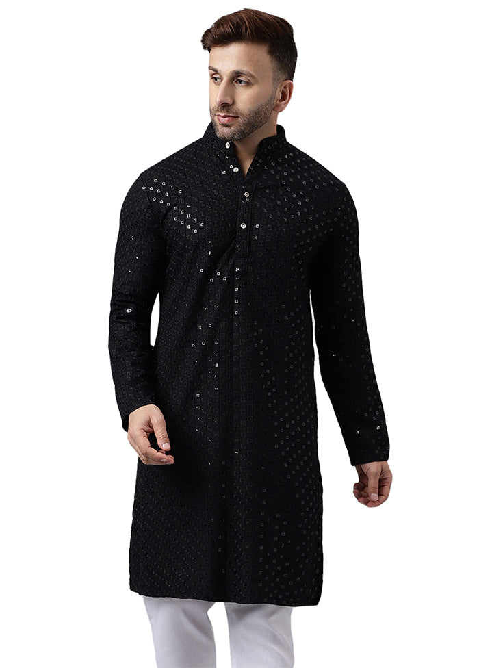 Black Silk Embroidered Kurta Discount Hot Sale