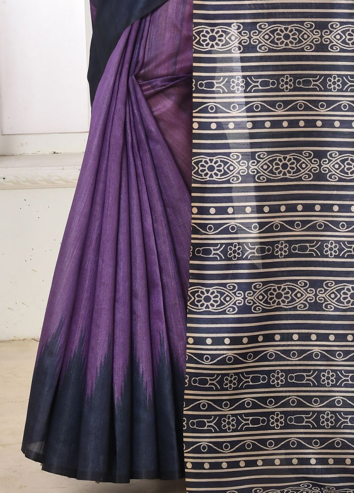 Purple Tussar Silk Saree With Blouse Piece Free Shipping Cheap Pice