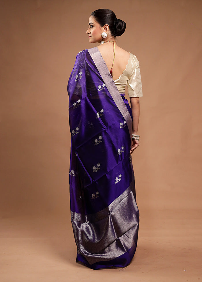 Blue Handloom Chanderi Pure Cotton Saree With Blouse Piece Supply Sale Online